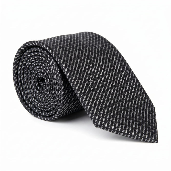 Emporio Armani 100% Silk Black Diagonal Pattern Tie - Made in Italy