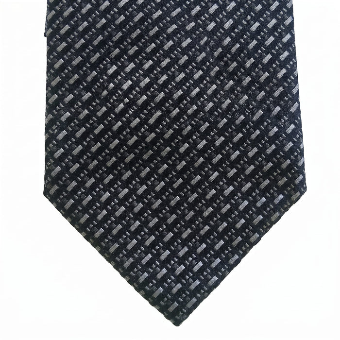 Emporio Armani 100% Silk Black Diagonal Pattern Tie - Made in Italy