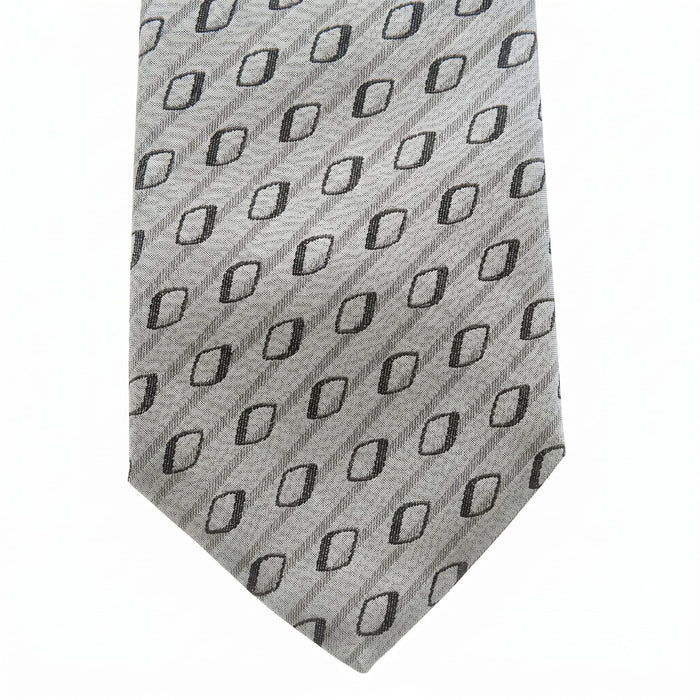 Emporio Armani 100% Silk Gray Diamond Pattern Tie - Made in Italy