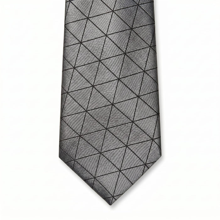 Emporio Armani 100% Silk Gray Triangle Pattern Tie - Made in Italy