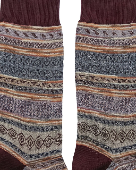 Missoni Beige Burgundy Mens Pattern Crew Socks-M