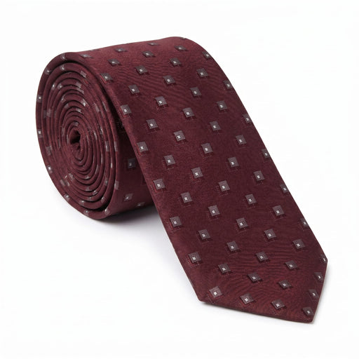Emporio Armani 100% Silk Burgundy Square Pattern Tie - Made in Italy