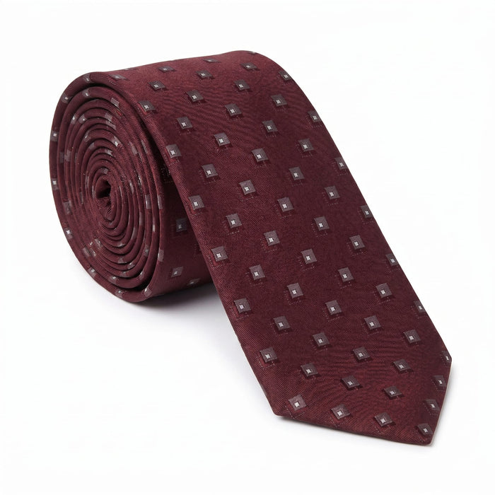 Emporio Armani 100% Silk Burgundy Square Pattern Tie - Made in Italy