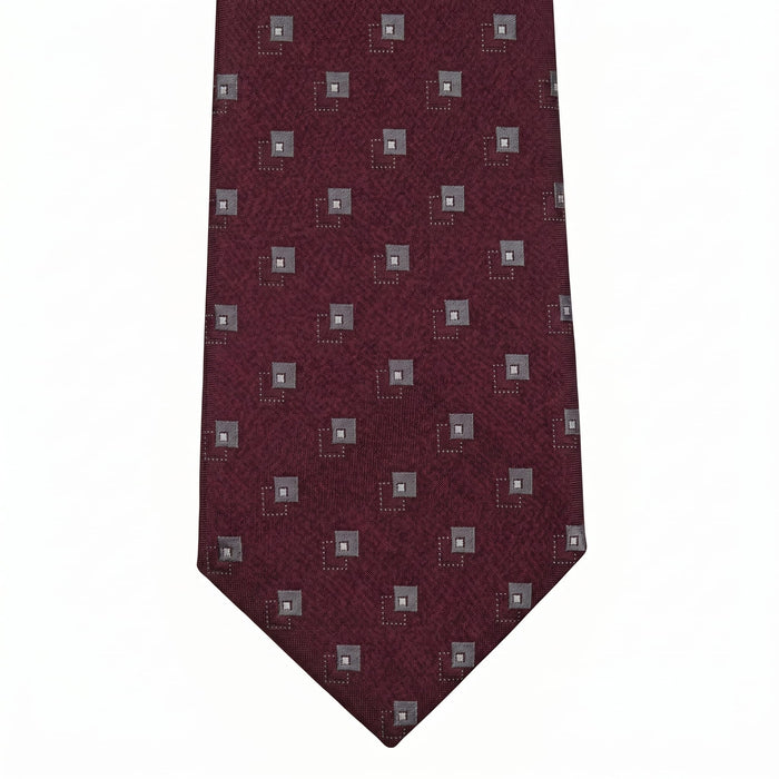 Emporio Armani 100% Silk Burgundy Square Pattern Tie - Made in Italy
