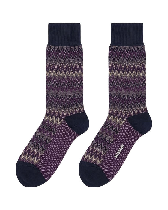 Missoni Purple Mens Chevron Texture Crew Socks-M