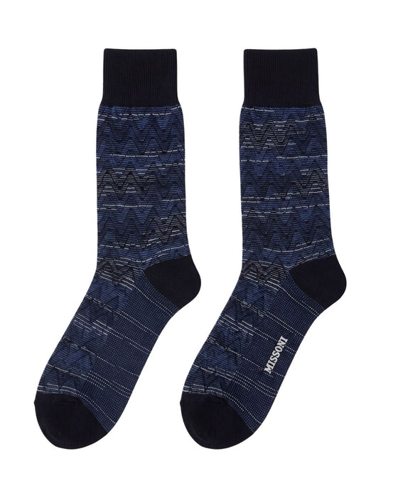 Missoni Dark Blue Mens Chevron Texture Crew Socks-M