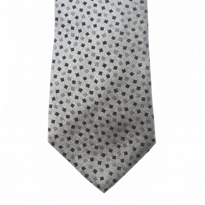 Emporio Armani 100% Silk Gray Square Pattern Tie - Made in Italy