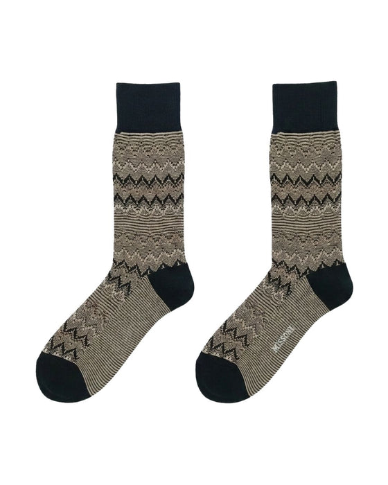 Missoni Black Beige Mens Chevron Texture Crew Socks-M