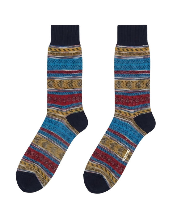 Missoni Turquoise Navy Mens Pattern Crew Socks-L