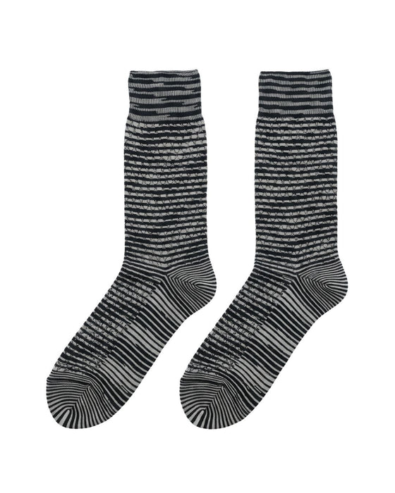 Missoni White Black Mens Textured Stripe Crew Socks -S