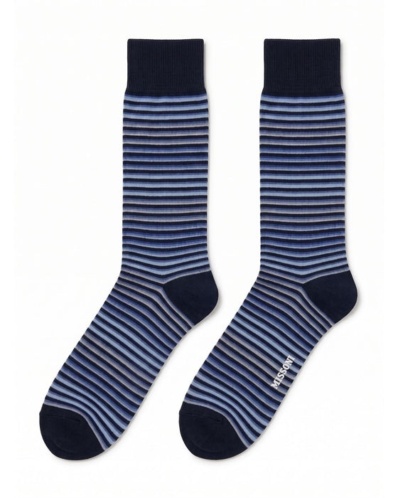 Missoni Deep Blue Mens Classic Stripe Crew Socks-