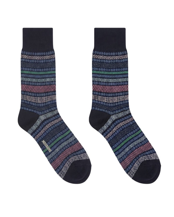 Missoni Lavender Blue  Mens Pattern Stripe Crew Socks-