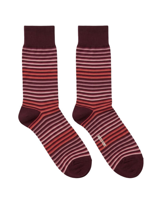 Missoni Pink Plum Mens Stripe Crew Socks-