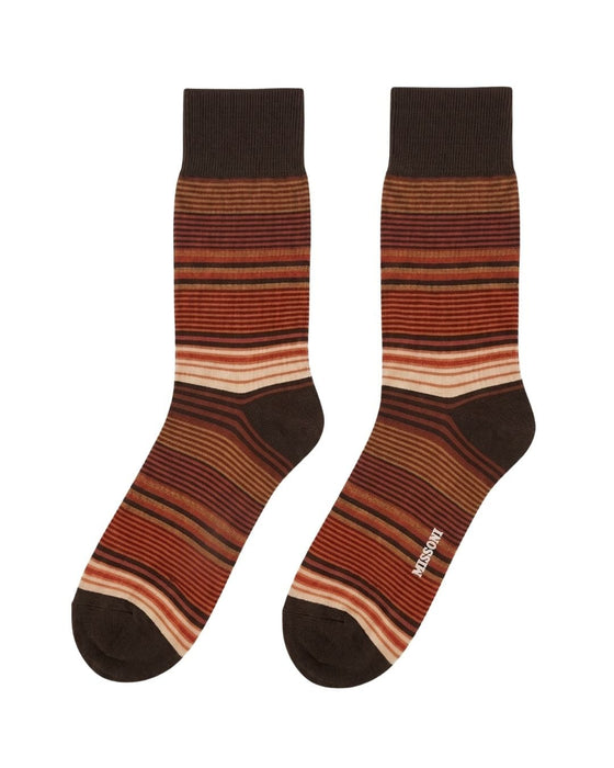 Missoni Brown Orange Mens Stripe Crew Socks-