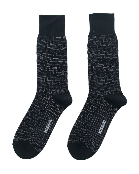 Missoni Black White Mens Textured Melange Crew Socks-