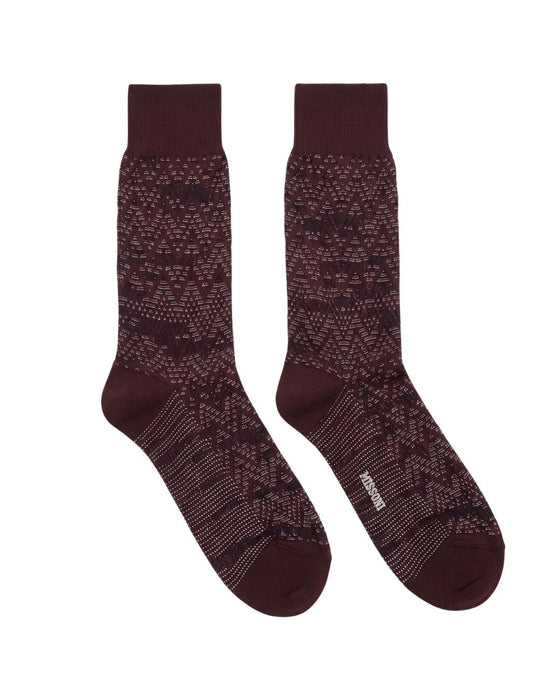 Missoni Dark Plum Mens Textured Melange Crew Socks-