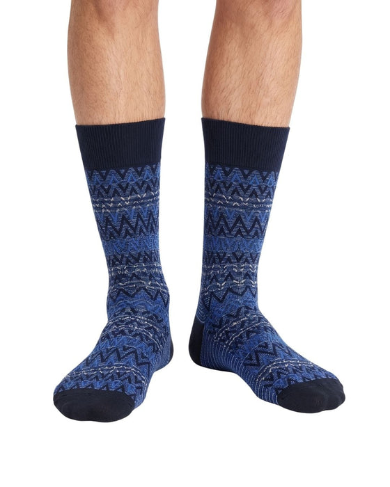 Missoni Blue White Mens Textured Melange Crew Socks-M