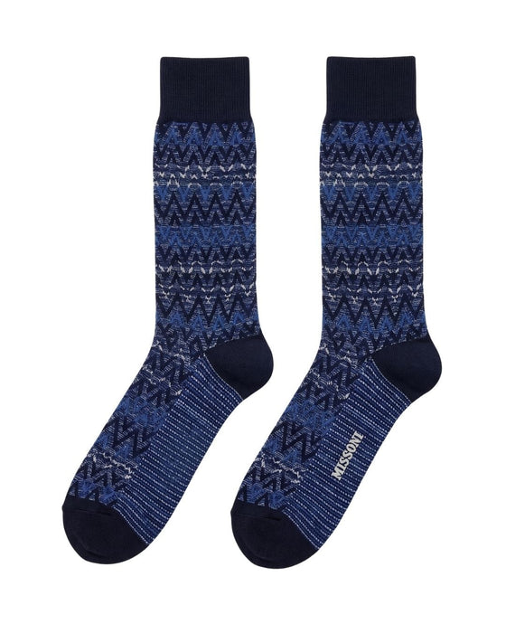 Missoni Blue White Mens Textured Melange Crew Socks-M