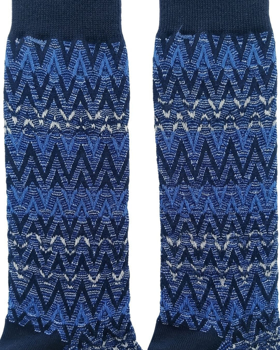Missoni Blue White Mens Textured Melange Crew Socks-M