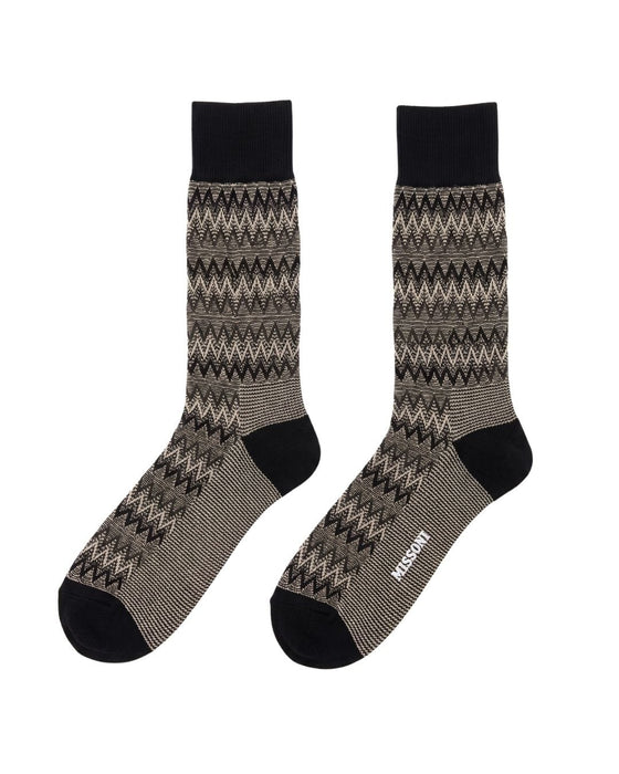 Missoni Black Cream Mens Textured Melange Crew Socks-m