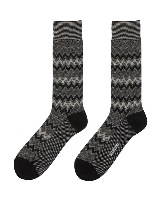 Missoni Grey Tone Mens Chevron Melange Crew Socks-S