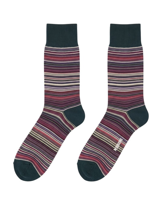 Missoni Dark Green Multi Mens Stripe Crew Socks-S
