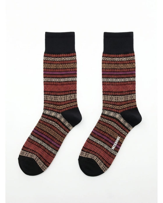 Missoni Black Multi Mens Knit Stripe Crew Socks-S