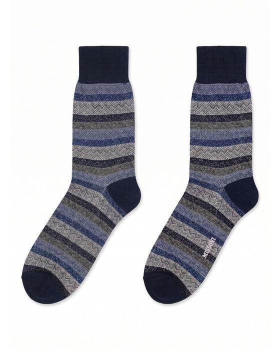 Missoni Navy Mens Pattern Stripe Crew Socks-M