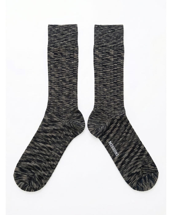 Missoni Grey  Mens Textured Ribbed Crew Socks-M