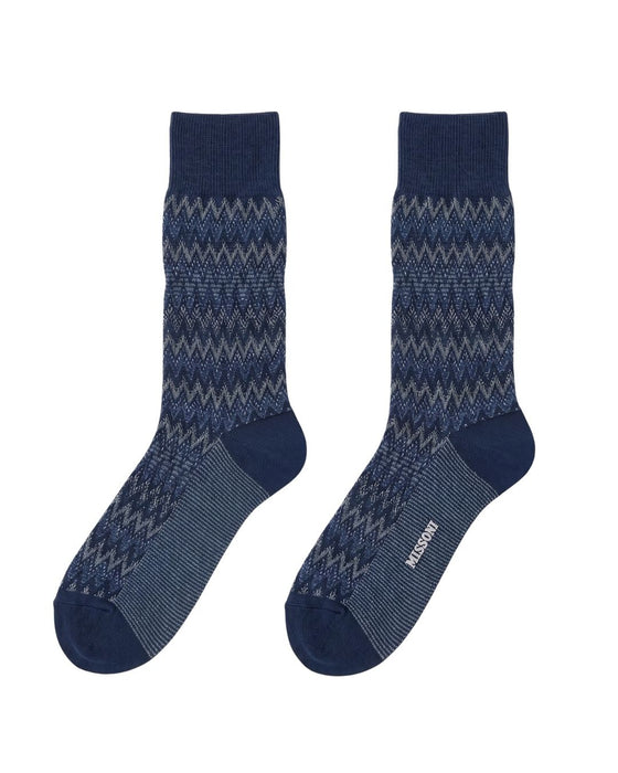 Missoni Dark Navy Mens Classic Chevron Crew Socks-M
