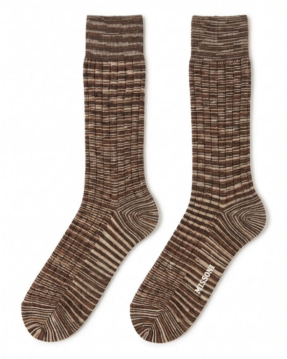 Missoni Light Brown Mens Textured Ribbed Crew Socks-M