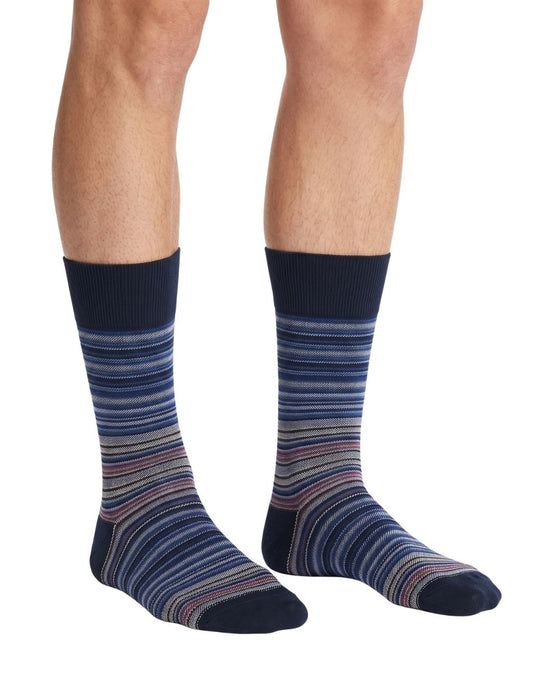 Missoni Blue Grey Mens Textured Stripe Crew Socks-M