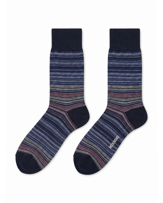 Missoni Blue Grey Mens Textured Stripe Crew Socks-M