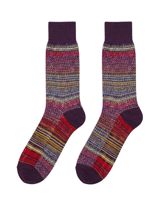 Missoni Purple Multi Mens Textured Stripe Crew Socks-M