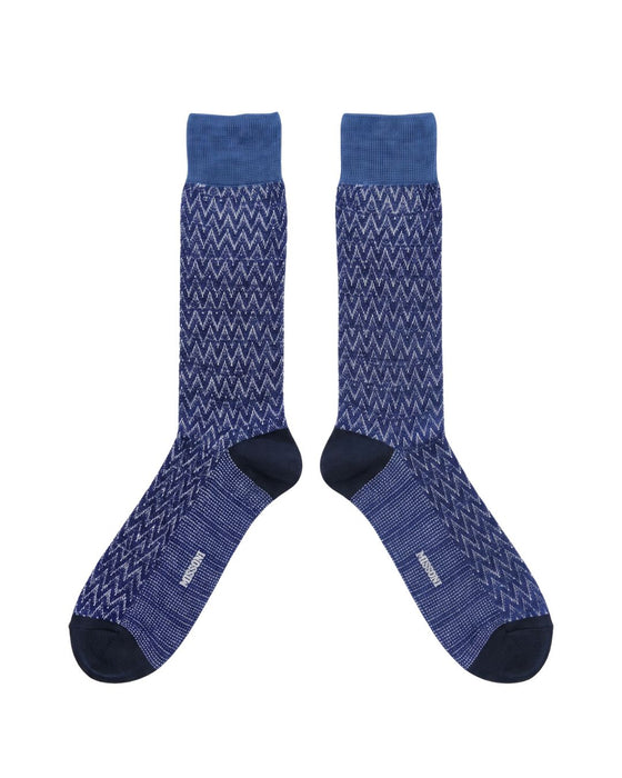 Missoni Midnight Blue Mens Chevron Melange Crew Socks-