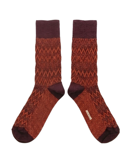 Missoni Burgundy Orange Mens Classic Chevron Crew Socks-M