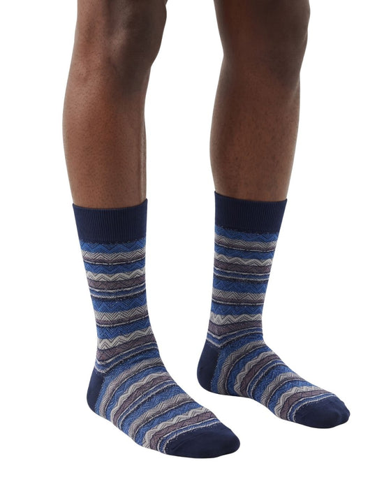 Missoni Teal Grey Mens Mix Chevron Stripe Crew Socks-L