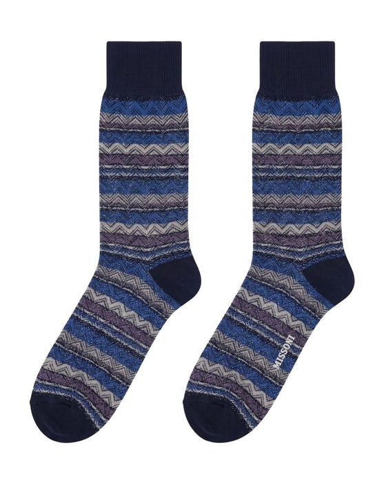 Missoni Teal Grey Mens Mix Chevron Stripe Crew Socks-L