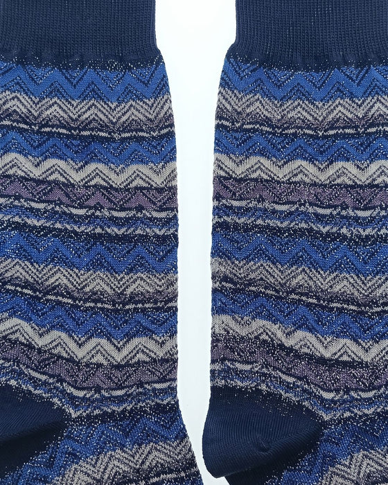 Missoni Teal Grey Mens Mix Chevron Stripe Crew Socks-L