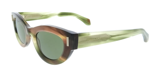 Salvatore Ferragamo SF2062SE 280 Round Striped Brown Green Women's Sunglasses