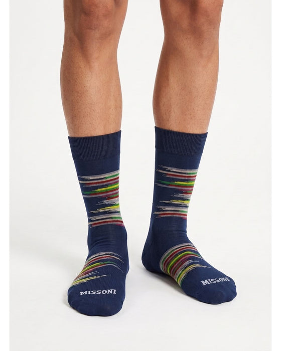 Missoni Blue Mens Color Stripe Crew Socks-M