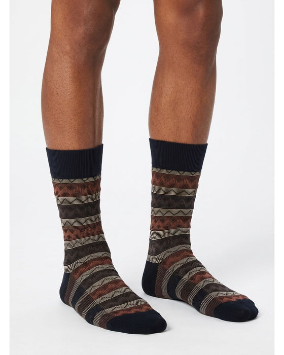 Missoni Black Brown Mens Mix Pattern Crew Socks-M