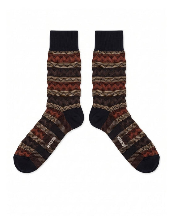 Missoni Black Brown Mens Mix Pattern Crew Socks-M