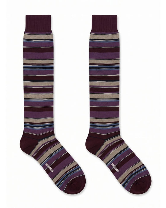Missoni Plum Multi Mens Stripe Crew Socks-L