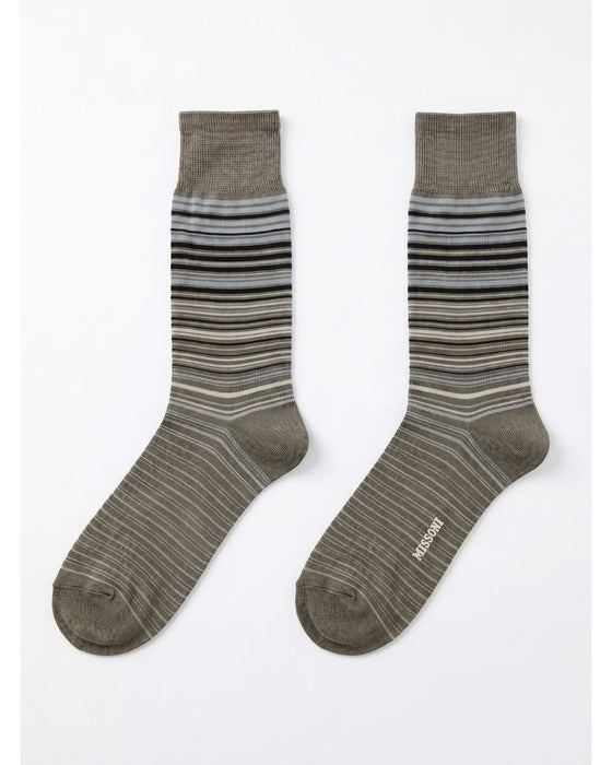 Missoni Taupe Blue Mens Classic Stripe Crew Socks-M