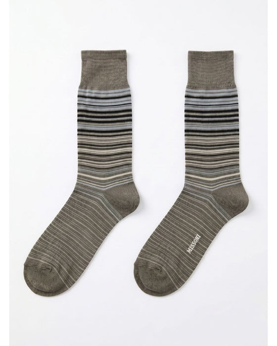 Missoni Taupe Blue Mens Classic Stripe Crew Socks-M