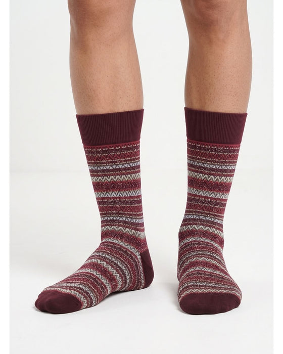 Missoni Burgundy Mens Chevron Knit Crew Socks-M