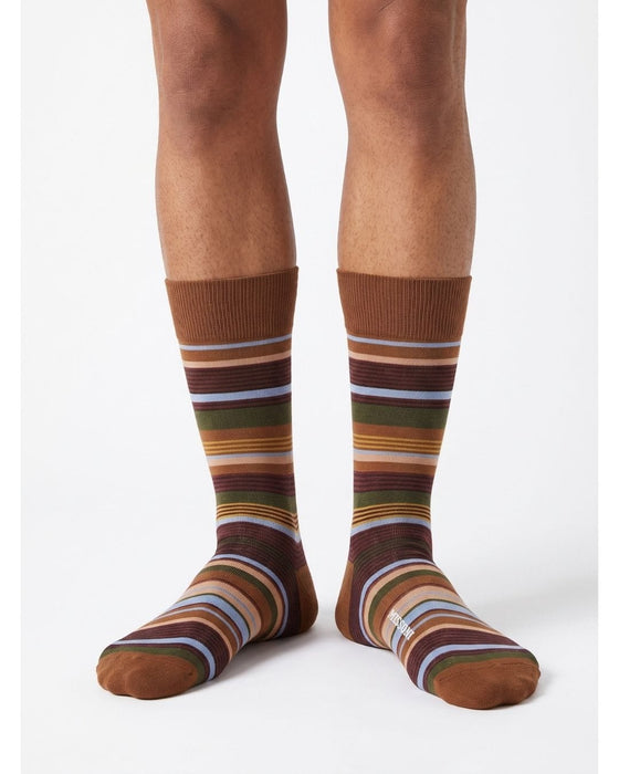 Missoni Burgubdy Brown Mens Stripe Crew Socks-M