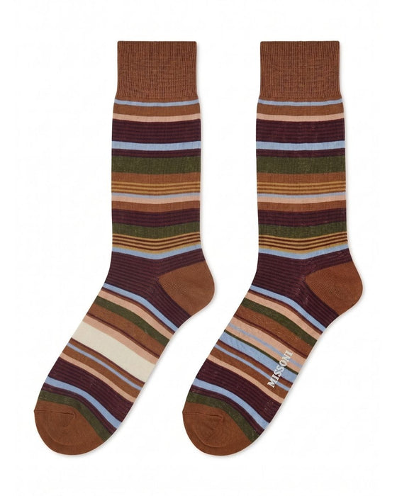 Missoni Burgubdy Brown Mens Stripe Crew Socks-M