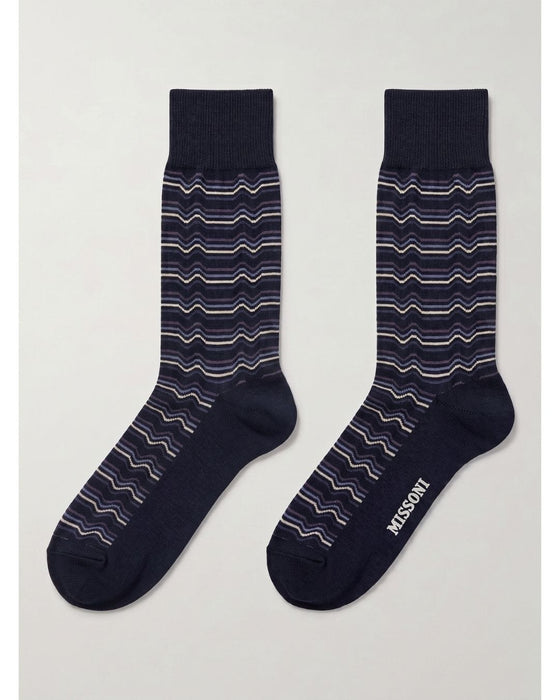 Missoni Navy Mens Wave Crew Socks-S